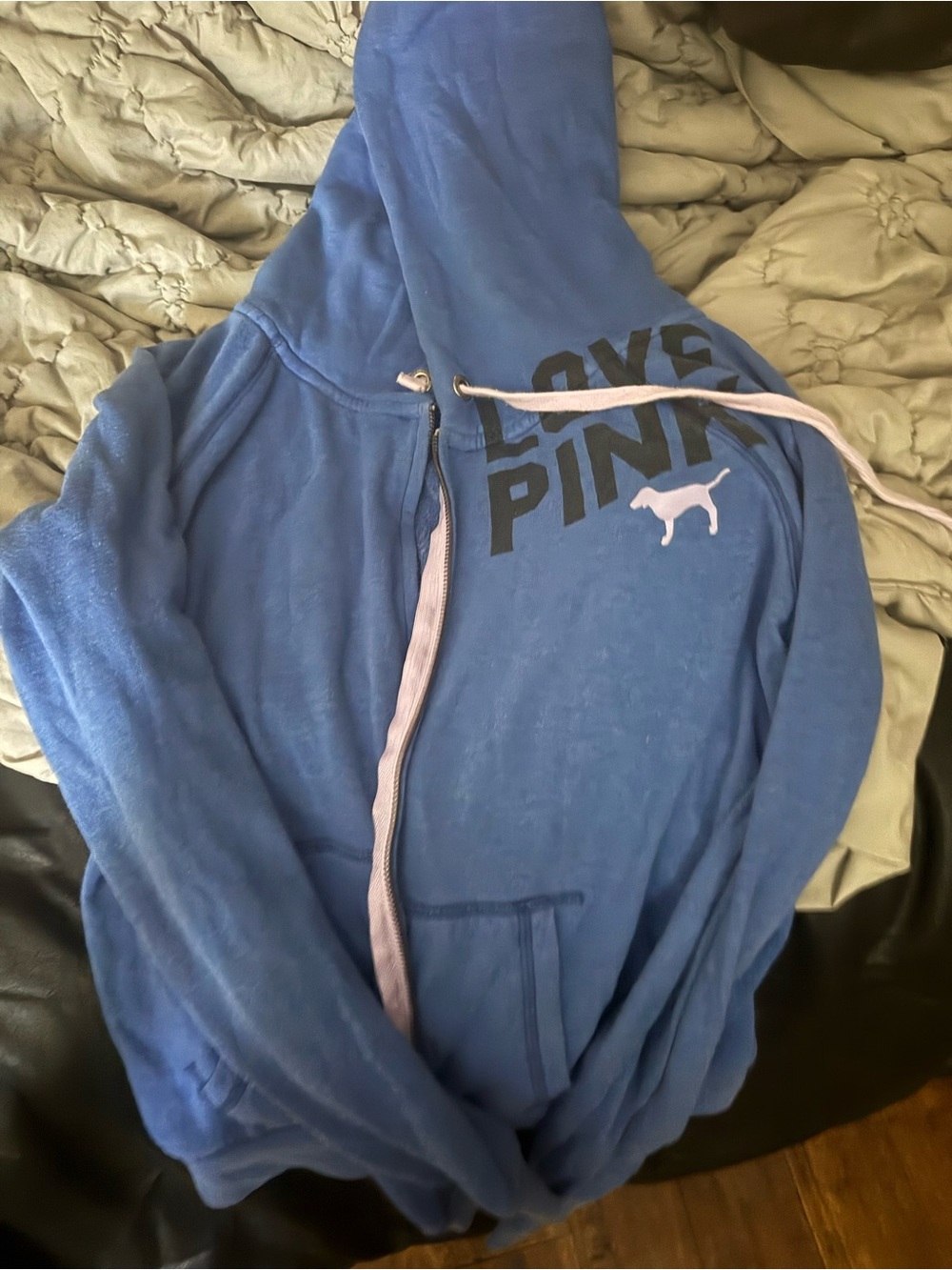 PINK Victoria's Secret Blue Kids Hooded Pajama Top with Love Pink Graphic